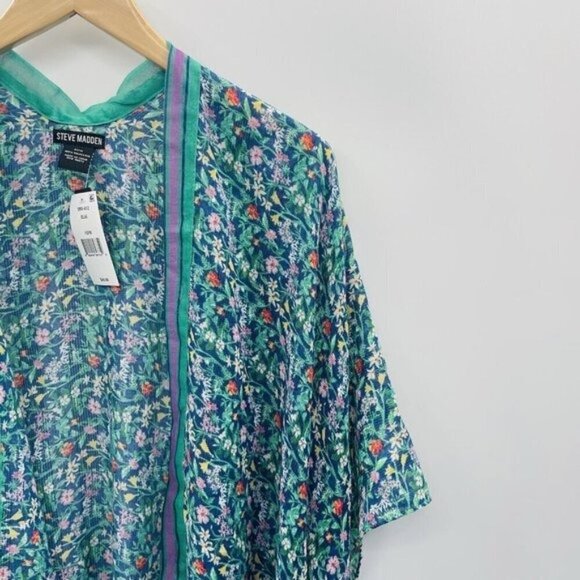 Steve Madden Womens One Size Fits Most Floral Kimono Coverup Blue Green $48 - Picture 3 of 5